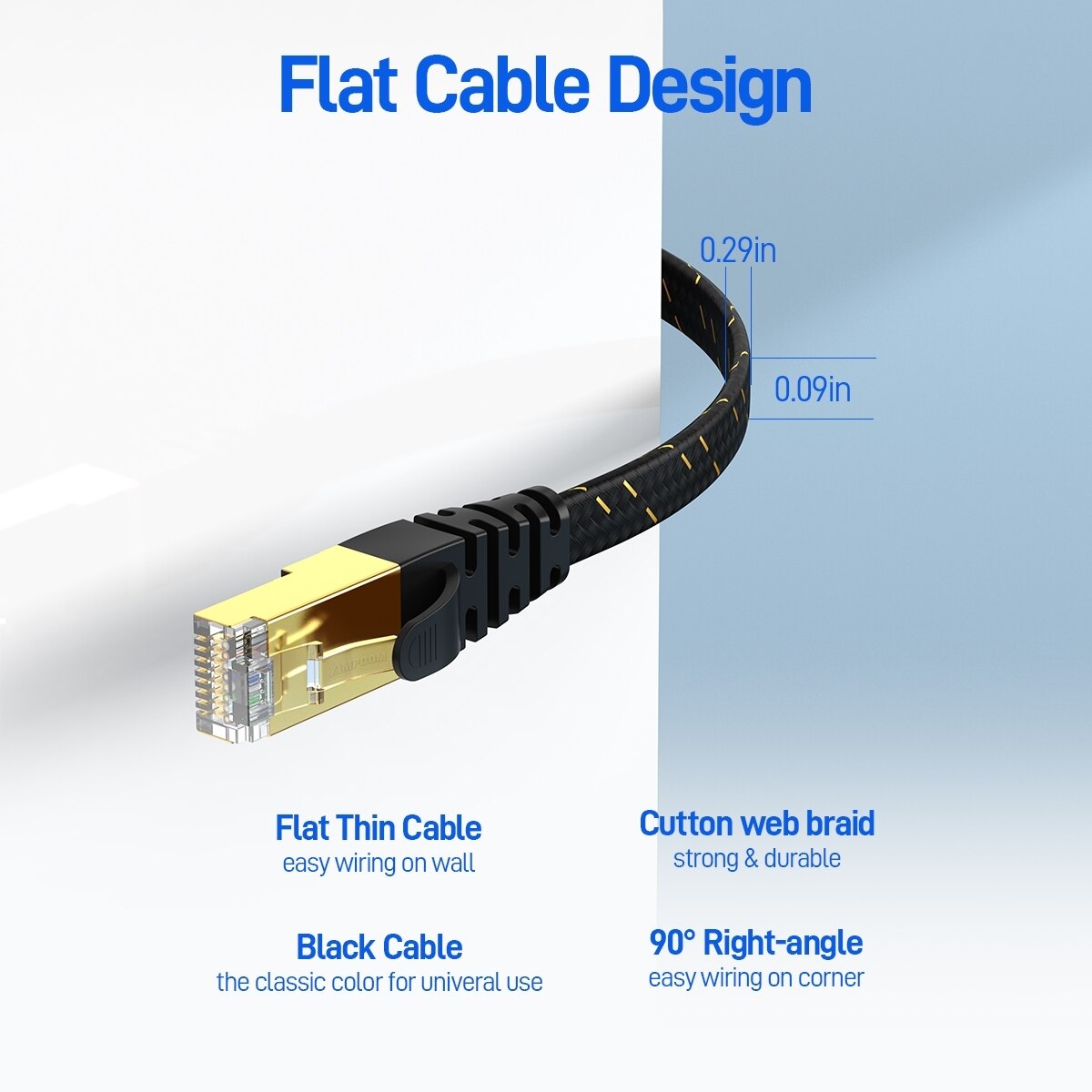 AMPCOM CAT7 Ethernet Cable Fla - Rj45 Jack ulasan dan harga
